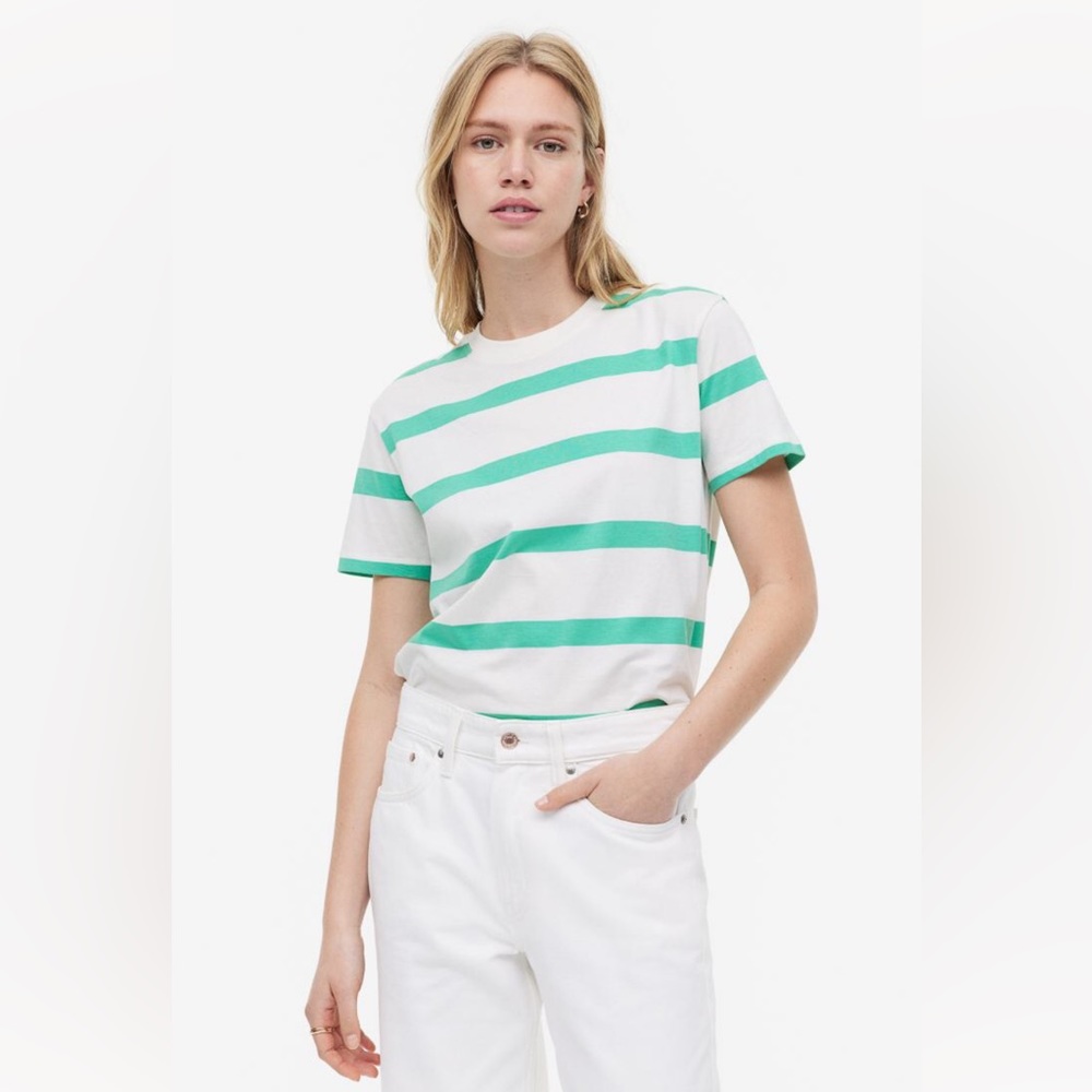 H&M Striped Green and White Cotton T-shirt NWT